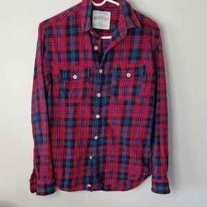 Aeropostale Men's Red and Blue Plaid Button Down Shirt